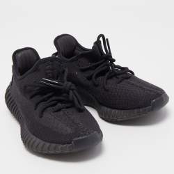 Pre Owned Yeezy x Adidas Black Knit Fabric Boost 350 V2 Onyx Sneakers Size 38