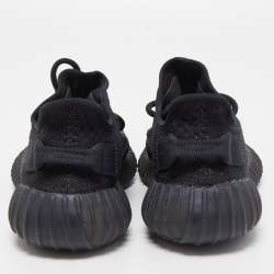 Pre Owned Yeezy x Adidas Black Knit Fabric Boost 350 V2 Onyx Sneakers Size 38