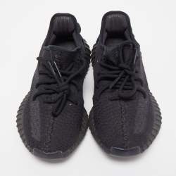 Pre Owned Yeezy x Adidas Black Knit Fabric Boost 350 V2 Onyx Sneakers Size 38