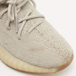 Pre Owned Yeezy x Adidas Grey Knit Fabric Boost 350 V2 Sesame Sneakers Size 38