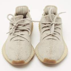 Pre Owned Yeezy x Adidas Grey Knit Fabric Boost 350 V2 Sesame Sneakers Size 38