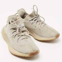 Pre Owned Yeezy x Adidas Grey Knit Fabric Boost 350 V2 Sesame Sneakers Size 38