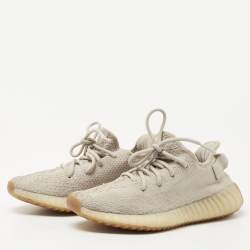 Pre Owned Yeezy x Adidas Grey Knit Fabric Boost 350 V2 Sesame Sneakers Size 38