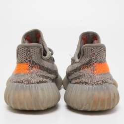 Pre Owned Yeezy x Adidas Grey/Orange Knit Fabric Boost 350 V2 Beluga Reflective Sneakers Size 38
