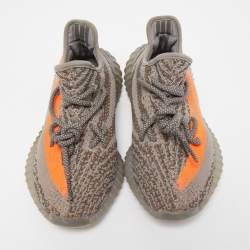 Pre Owned Yeezy x Adidas Grey/Orange Knit Fabric Boost 350 V2 Beluga Reflective Sneakers Size 38