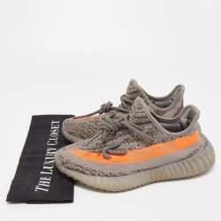 Pre Owned Yeezy x Adidas Grey/Orange Knit Fabric Boost 350 V2 Beluga Reflective Sneakers Size 38