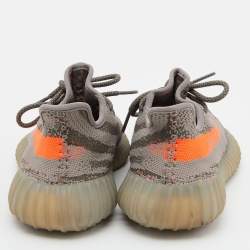 Pre Owned Yeezy x Adidas Grey/Orange Knit Fabric Boost 350 V2 Beluga Reflective Sneakers Size 39 1/3