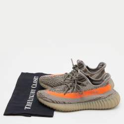 Pre Owned Yeezy x Adidas Grey/Orange Knit Fabric Boost 350 V2 Beluga Reflective Sneakers Size 39 1/3