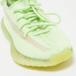 Pre Owned Yeezy x Adidas Neon Green Knit Fabric Boost 350 V2 Glow Sneakers Size 40