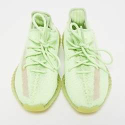 Pre Owned Yeezy x Adidas Neon Green Knit Fabric Boost 350 V2 Glow Sneakers Size 40