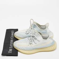 Pre Owned Yeezy x Adidas Blue/White Knit Fabric Boost 350 V2 Cloud- White Sneakers Size 39 1/3
