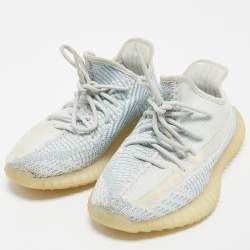Pre Owned Yeezy x Adidas Blue/White Knit Fabric Boost 350 V2 Cloud- White Sneakers Size 39 1/3