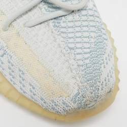 Pre Owned Yeezy x Adidas Blue/White Knit Fabric Boost 350 V2 Cloud- White Sneakers Size 39 1/3