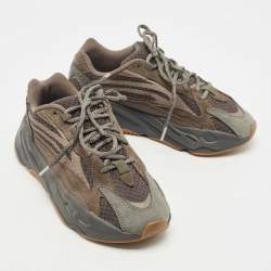 Pre Owned Yeezy x Adidas Grey Knit Fabric and Leather Boost 700 V2 Geode Sneakers Size 38 2/3