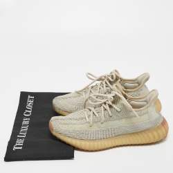 Pre Owned Yeezy x Adidas Grey Knit Fabric Boost 350 V2 Sneakers Size 38