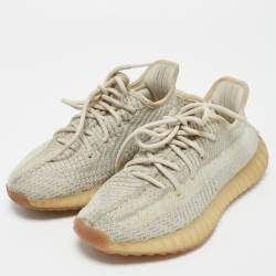 Pre Owned Yeezy x Adidas Grey Knit Fabric Boost 350 V2 Sneakers Size 38