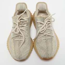 Pre Owned Yeezy x Adidas Grey Knit Fabric Boost 350 V2 Sneakers Size 38