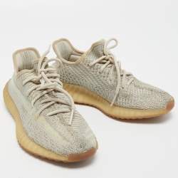 Pre Owned Yeezy x Adidas Grey Knit Fabric Boost 350 V2 Sneakers Size 38
