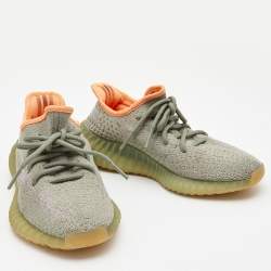 Pre Owned Yeezy x Adidas Green Fabric Boost 350 V2 Desert-Sage Sneakers Size 38