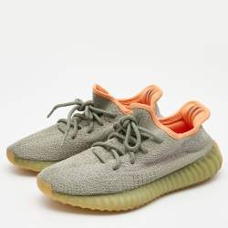 Pre Owned Yeezy x Adidas Green Fabric Boost 350 V2 Desert-Sage Sneakers Size 38