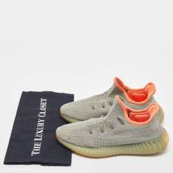 Pre Owned Yeezy x Adidas Green Knit Fabric Boost 350 V2 Desert-Sage Sneakers Size 38