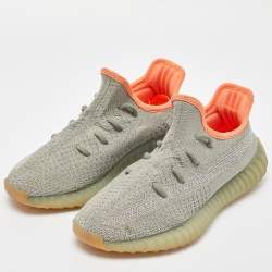 Pre Owned Yeezy x Adidas Green Knit Fabric Boost 350 V2 Desert-Sage Sneakers Size 38