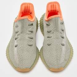 Pre Owned Yeezy x Adidas Green Knit Fabric Boost 350 V2 Desert-Sage Sneakers Size 38