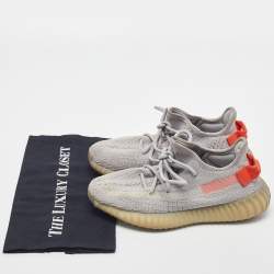 Pre Owned Yeezy x Adidas Grey Knit Fabric Boost 350 V2 Tail Light Sneakers Size 38