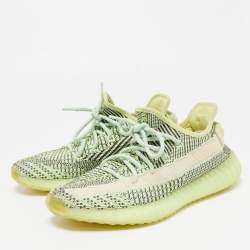 Pre Owned Yeezy x Adidas Neon Green/Brown Knit Fabric Boost 350 V2 Yeezreel (Non Reflective) Sneakers Size 40