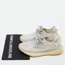 Pre Owned Yeezy x Adidas White/Grey Knit Fabric Boost 350 V2 Static Reflective Sneakers Size 37 1/3