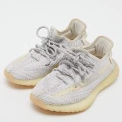 Pre Owned Yeezy x Adidas White/Grey Knit Fabric Boost 350 V2 Static Reflective Sneakers Size 37 1/3