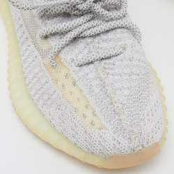 Pre Owned Yeezy x Adidas White/Grey Knit Fabric Boost 350 V2 Static Reflective Sneakers Size 37 1/3