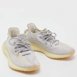 Pre Owned Yeezy x Adidas White/Grey Knit Fabric Boost 350 V2 Static Reflective Sneakers Size 37 1/3