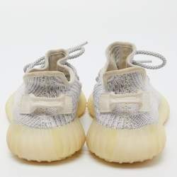 Pre Owned Yeezy x Adidas White/Grey Knit Fabric Boost 350 V2 Static Reflective Sneakers Size 37 1/3