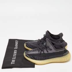 Pre Owned Yeezy x Adidas Two Tone Knit Fabric Boost 350 V2 Carbon Sneakers Size 37 1/3