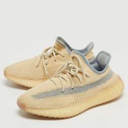 Pre Owned Yeezy x Adidas Two Tone Knit Fabric Boost 350 V2 Linen Sneakers Size 38 2/3