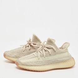 Pre Owned Yeezy x Adidas Two Tone Knit Fabric Boost 350 V2 Citrin (Non Reflective) Sneakers Size 40