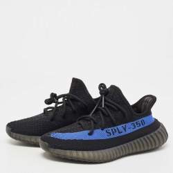 Pre Owned Yeezy x Adidas Black/Blue Knit Fabric Boost 350 V2 Dazzling Blue Sneakers Size 40