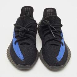 Pre Owned Yeezy x Adidas Black/Blue Knit Fabric Boost 350 V2 Dazzling Blue Sneakers Size 40