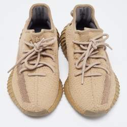 Pre Owned Yeezy x adidas Brown Knit Fabric Boost 350 V2 Earth Sneakers Size 39 1/3