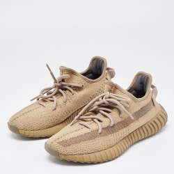 Pre Owned Yeezy x adidas Brown Knit Fabric Boost 350 V2 Earth Sneakers Size 39 1/3