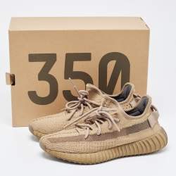 Pre Owned Yeezy x adidas Brown Knit Fabric Boost 350 V2 Earth Sneakers Size 39 1/3