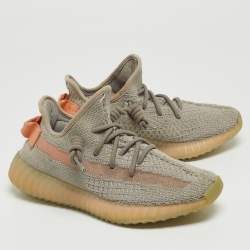 Pre Owned Yeezy x Adidas Grey Knit Fabric Boost 350 V2 True Form Sneakers Size 38 2/3