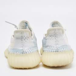 Pre Owned Yeezy x Adidas Blue/White Knit Fabric Boost 350 V2 Cloud White Non-Reflective Sneakers Size 37 1/3