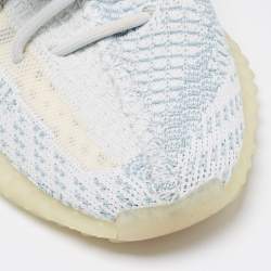 Pre Owned Yeezy x Adidas Blue/White Knit Fabric Boost 350 V2 Cloud White Non-Reflective Sneakers Size 37 1/3