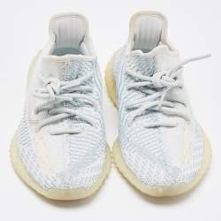 Pre Owned Yeezy x Adidas Blue/White Knit Fabric Boost 350 V2 Cloud White Non-Reflective Sneakers Size 37 1/3