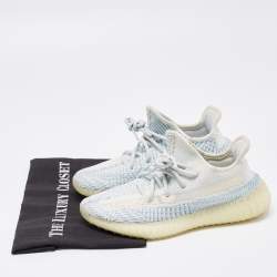 Pre Owned Yeezy x Adidas Blue/White Knit Fabric Boost 350 V2 Cloud White Non-Reflective Sneakers Size 37 1/3