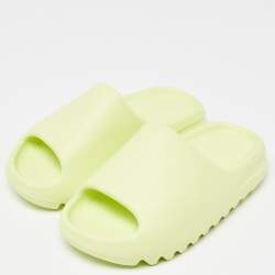 Pre Owned Yeezy x Adidas Glow Green Rubber Slides Size 38