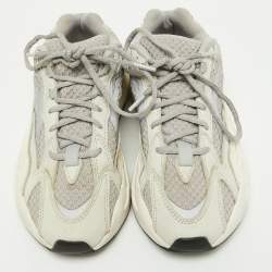 Pre Owned Yeezy x Adidas Grey/Off-White Knit Fabric and Leather Boost 700 V2 Static Sneakers Size 38 2/3