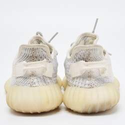 Pre Owned Yeezy x Adidas Grey/White Cotton Knit Boost 350 V2 Static Reflective Sneakers Size 38